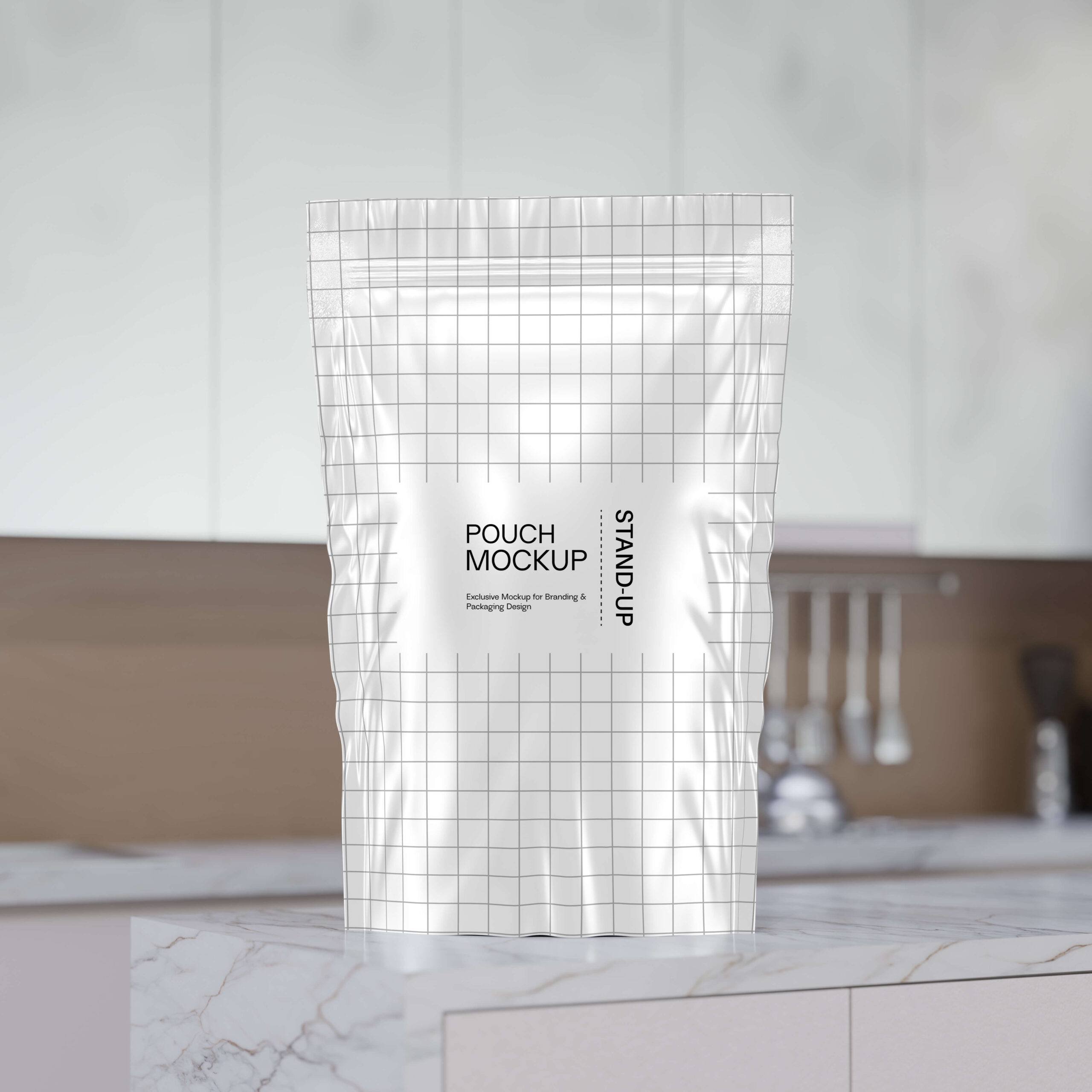 realistic white stand up pouch mockup