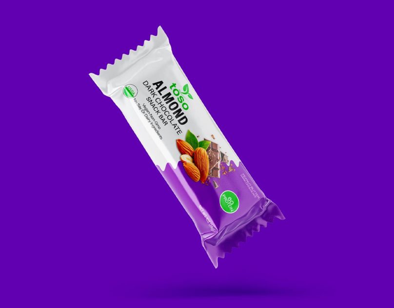 almond dark chocolate snack bar packaging design