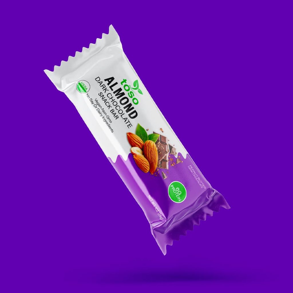 almond dark chocolate snack bar packaging design