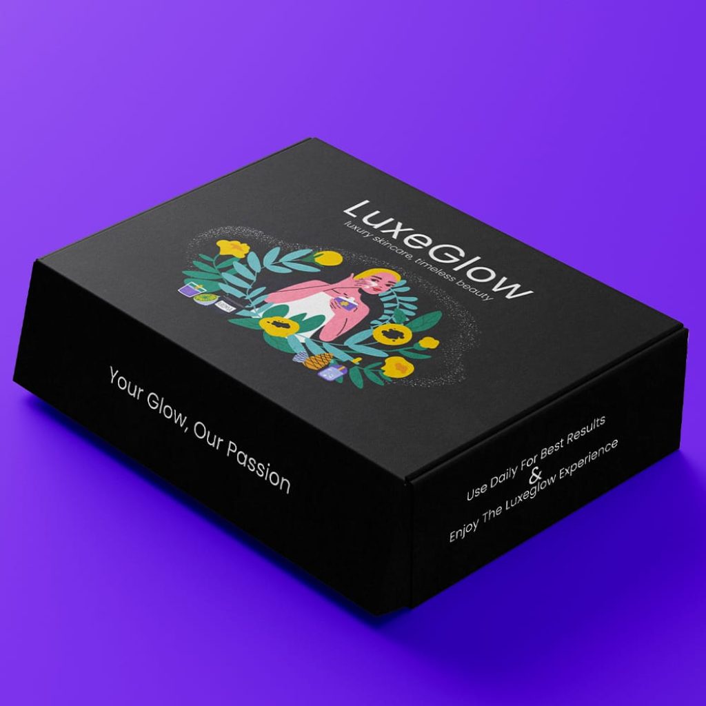 Elegant & Luxurious – LuxeGlow Skincare Mailer Box Design