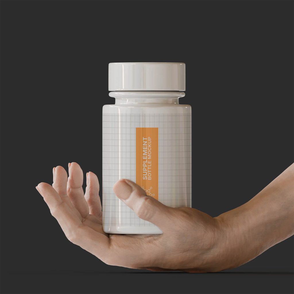 Ultimate Supplement Bottle Mockup – High-Quality Hand Held Packaging PSD
